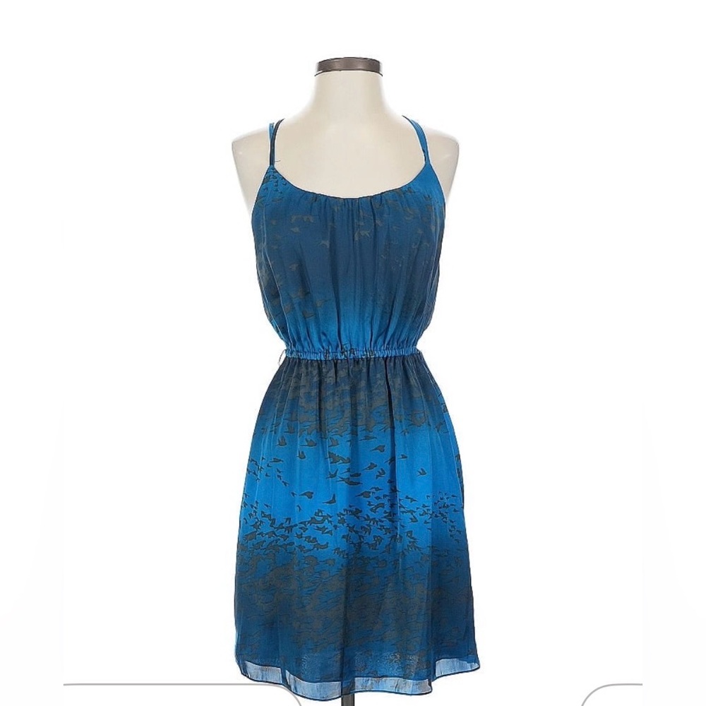 Rebecca Taylor Blue Ombre Bird Print Spaghetti Strap Dress